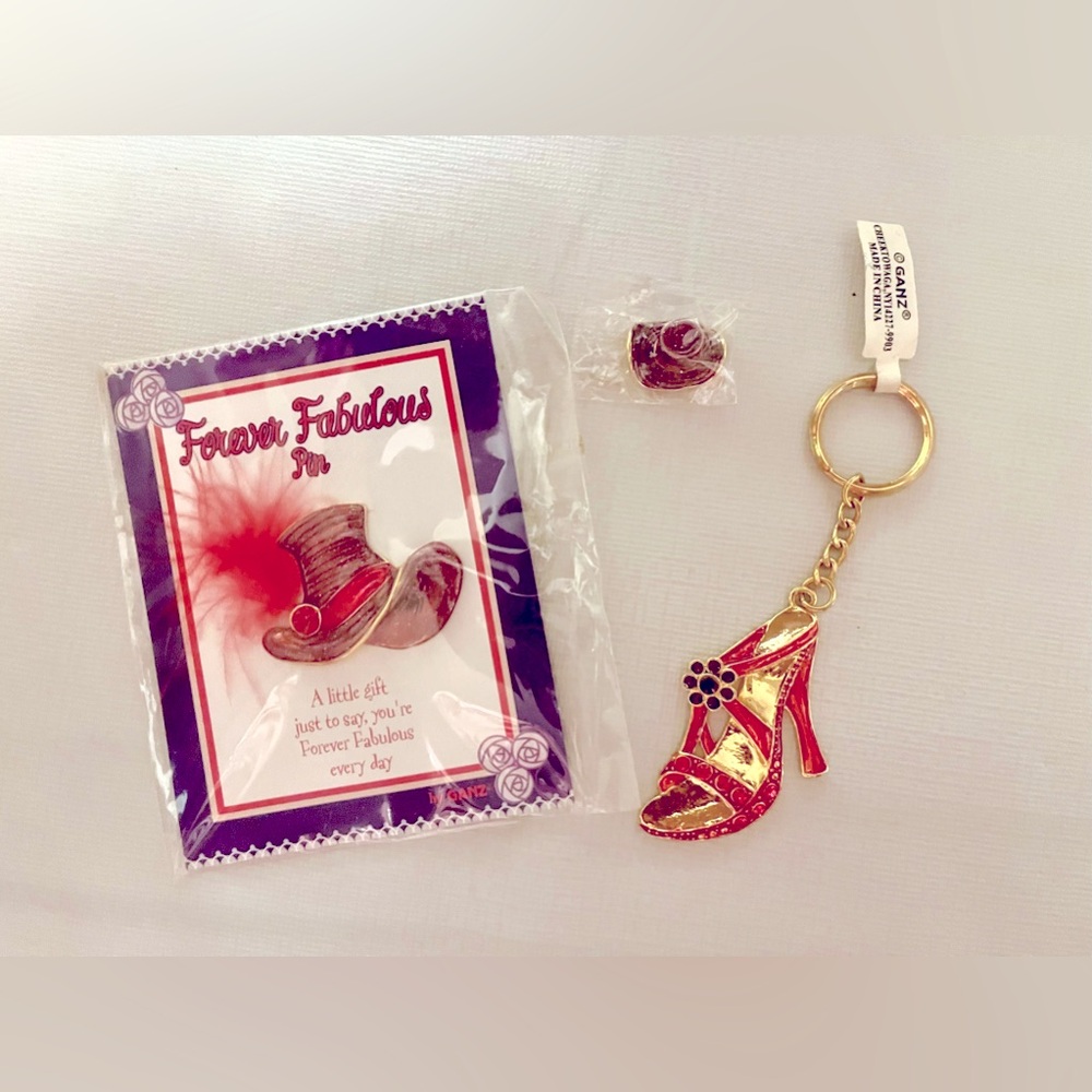 Red Hat Society Jewelry Pin Hats Enamel Red Lot With High Heel Keychain
